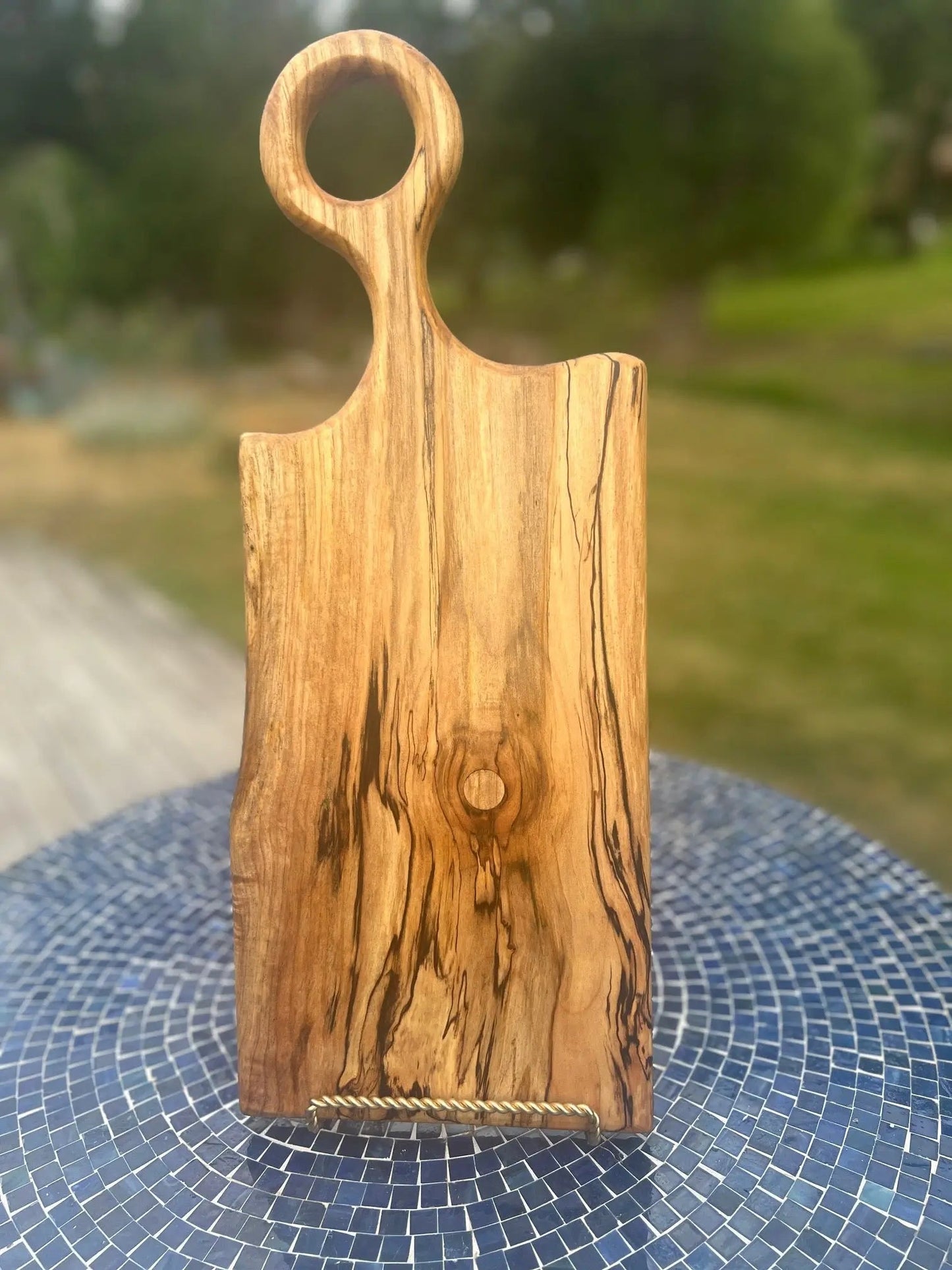 Spalted Maple Cheese Board with Offset Ring Handle - Chefdude Boards