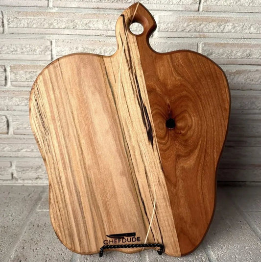 Spalted Maple + Cherry Apple Board with Maple Weave - Chefdude Boards