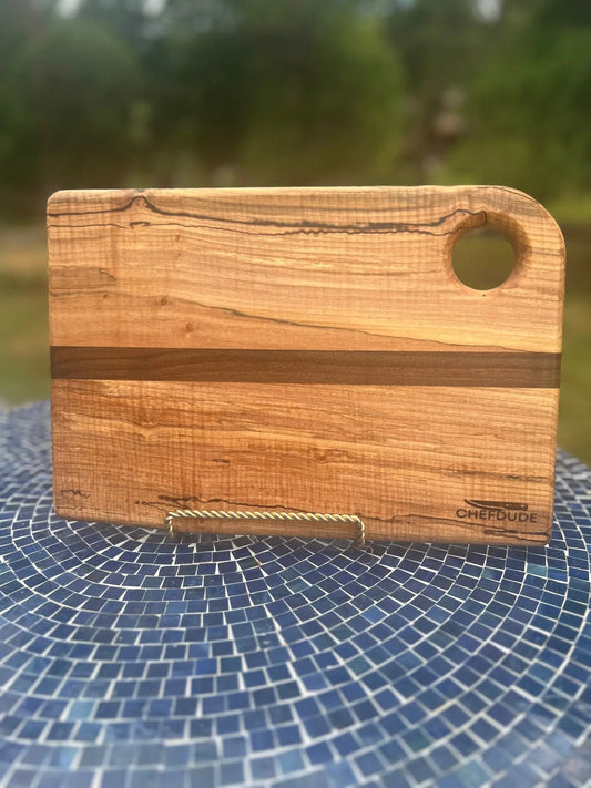 Spalted Maple Serving Board with Walnut Accent - Chefdude Boards