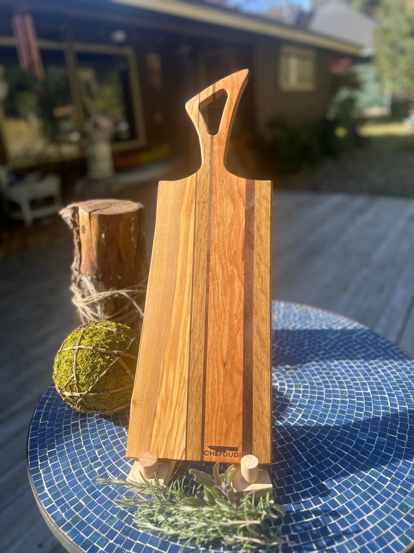 Stunning Multi - Wood Charcuterie Board - Designed with Live - Edge Olive Wood, Cherry, White Oak and Purple Heart - Chefdude Boards