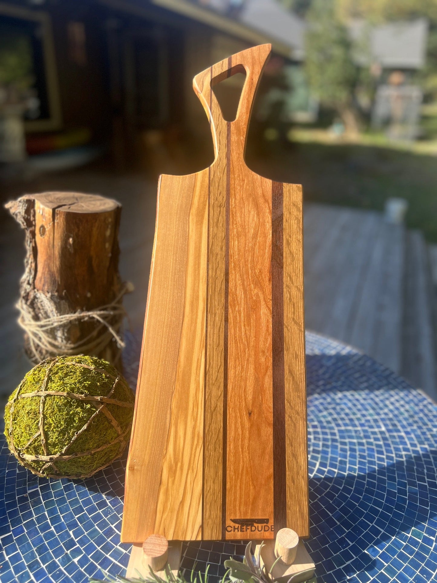 Stunning Multi - Wood Charcuterie Board - Designed with Live - Edge Olive Wood, Cherry, White Oak and Purple Heart - Chefdude Boards