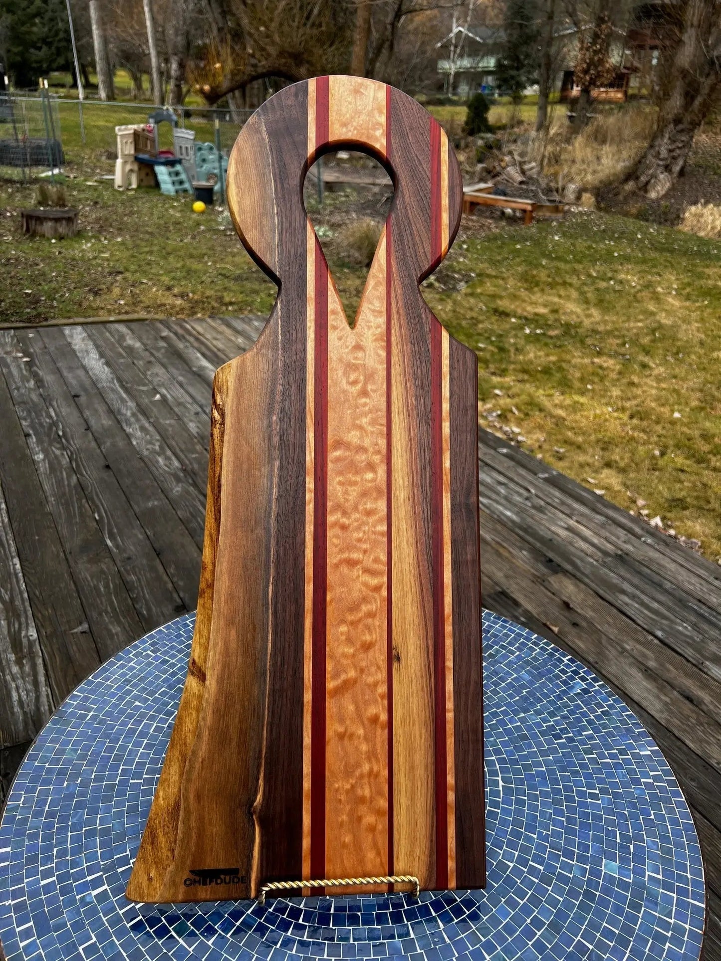The Gathering Board - large, live-edge, quilted maple & walnut with Padauk accents - Chefdude Boards