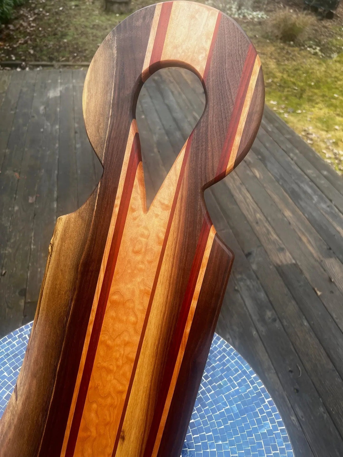 The Gathering Board - large, live-edge, quilted maple & walnut with Padauk accents - Chefdude Boards