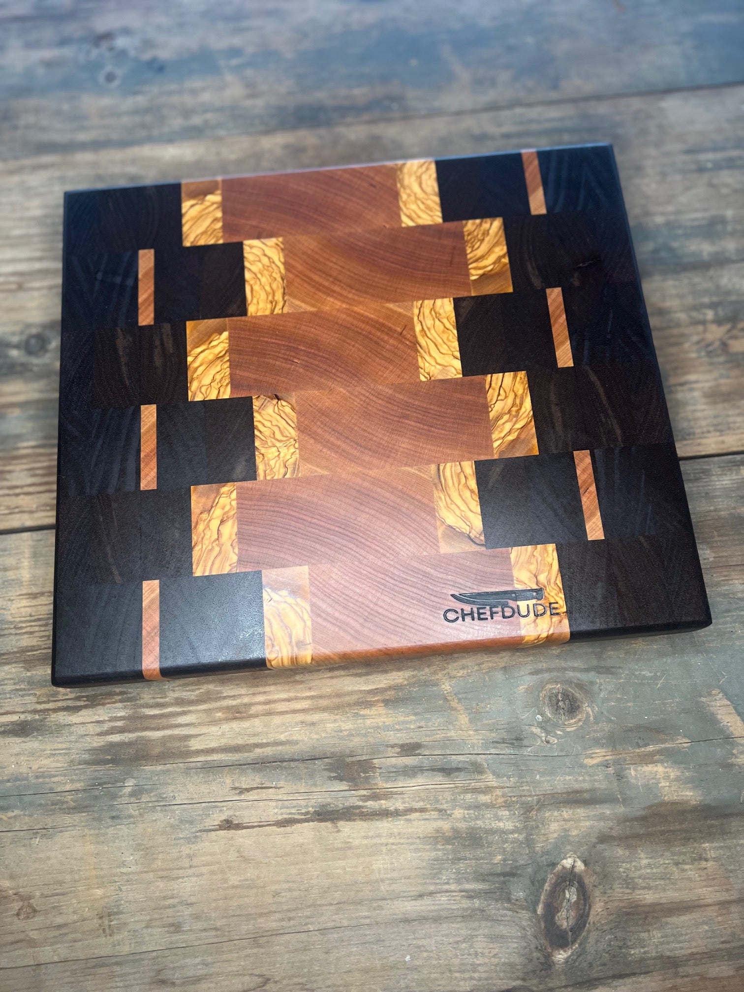 Tropical Walnut & Cherry with Elegant Olive Wood Accents End - Cut Cutting Board - Chefdude Boards