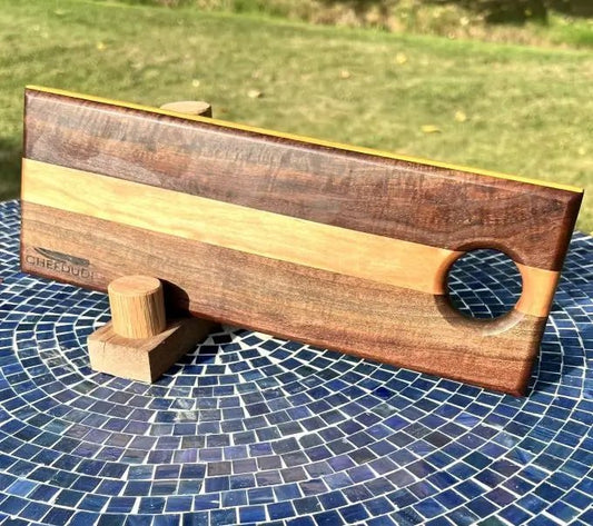 Walnut + Cherry Mini Board with Osage Orange Edge Accent - Chefdude Boards