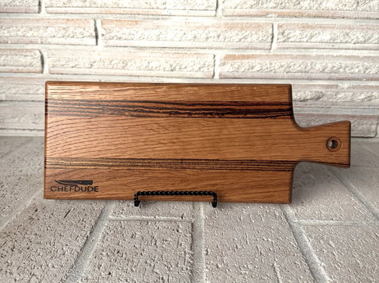 White Oak + Bocote Mini Serving Board with Compact Handle - Chefdude Boards